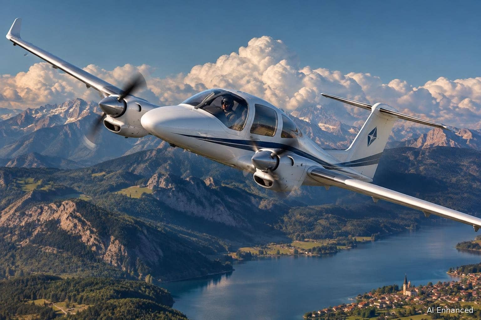 Illustration of a Diamond DA62 aircraft: side profile.