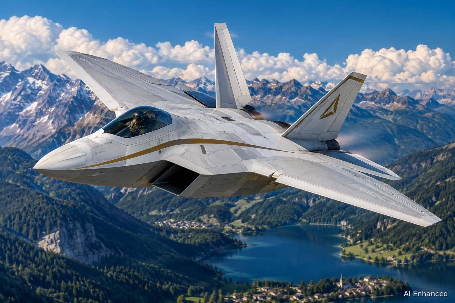 Illustration of a F-22A Raptor aircraft: side profile.