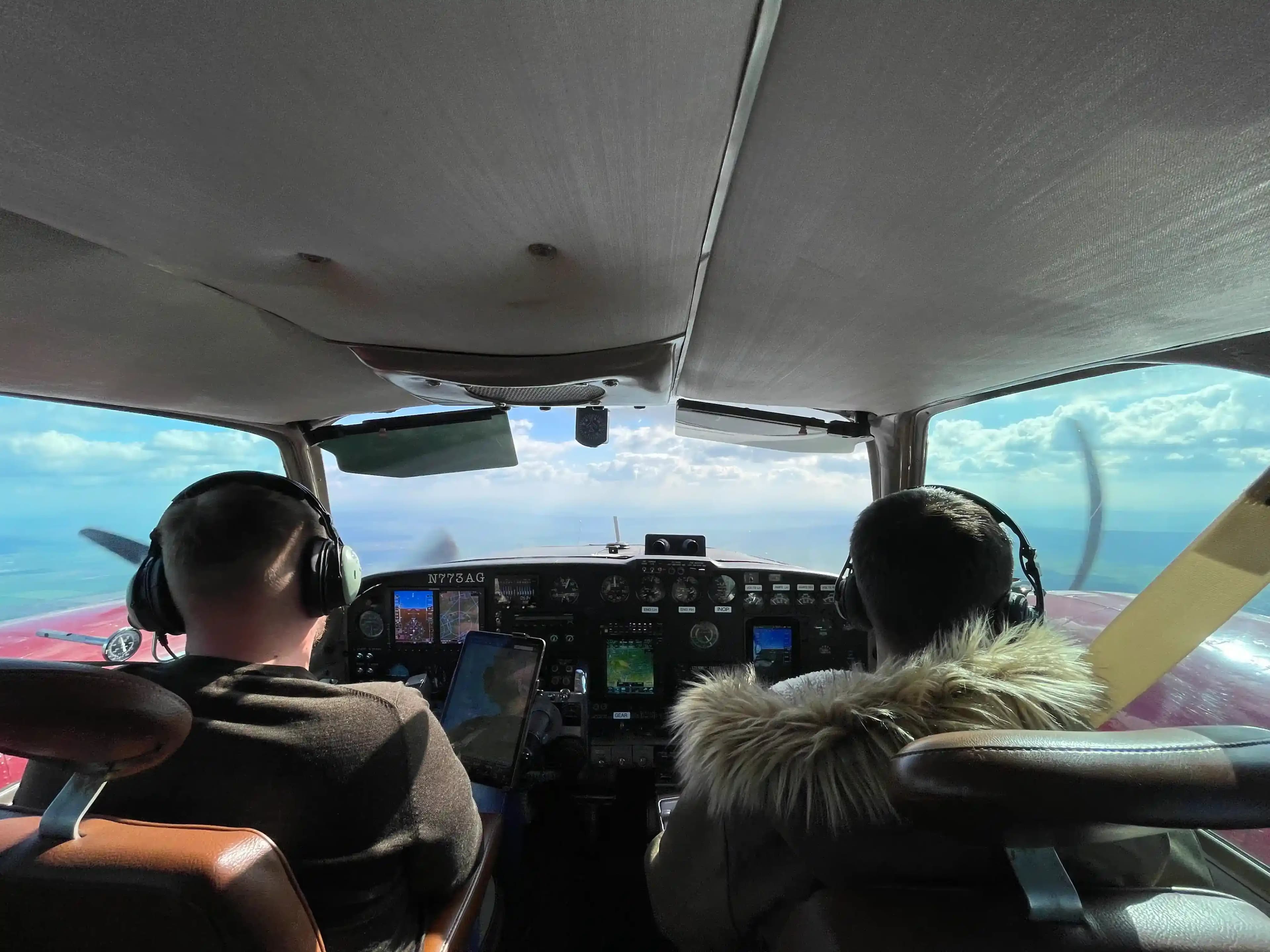 Cockpit view during CollectAirs flight to AERO Friedrichshafen in Beechcraft Twin Bonanza N773AG