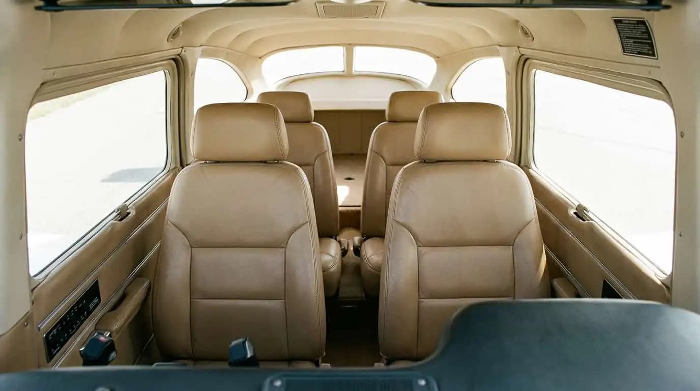 Cessna 182 Skylane cabin interior showing four-seat layout and instrument panel
