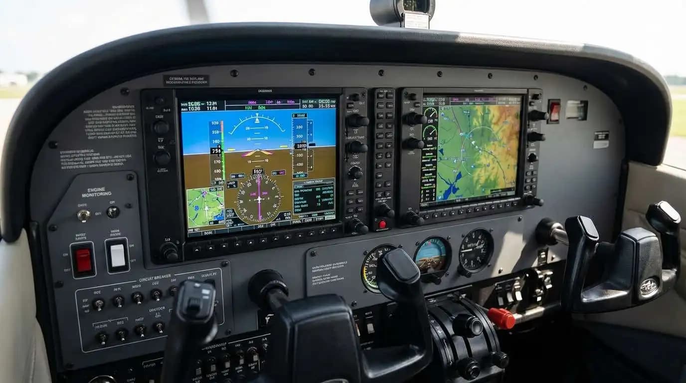 Cessna 182 Skylane upgraded glass cockpit with modern avionics and GPS navigation displays
