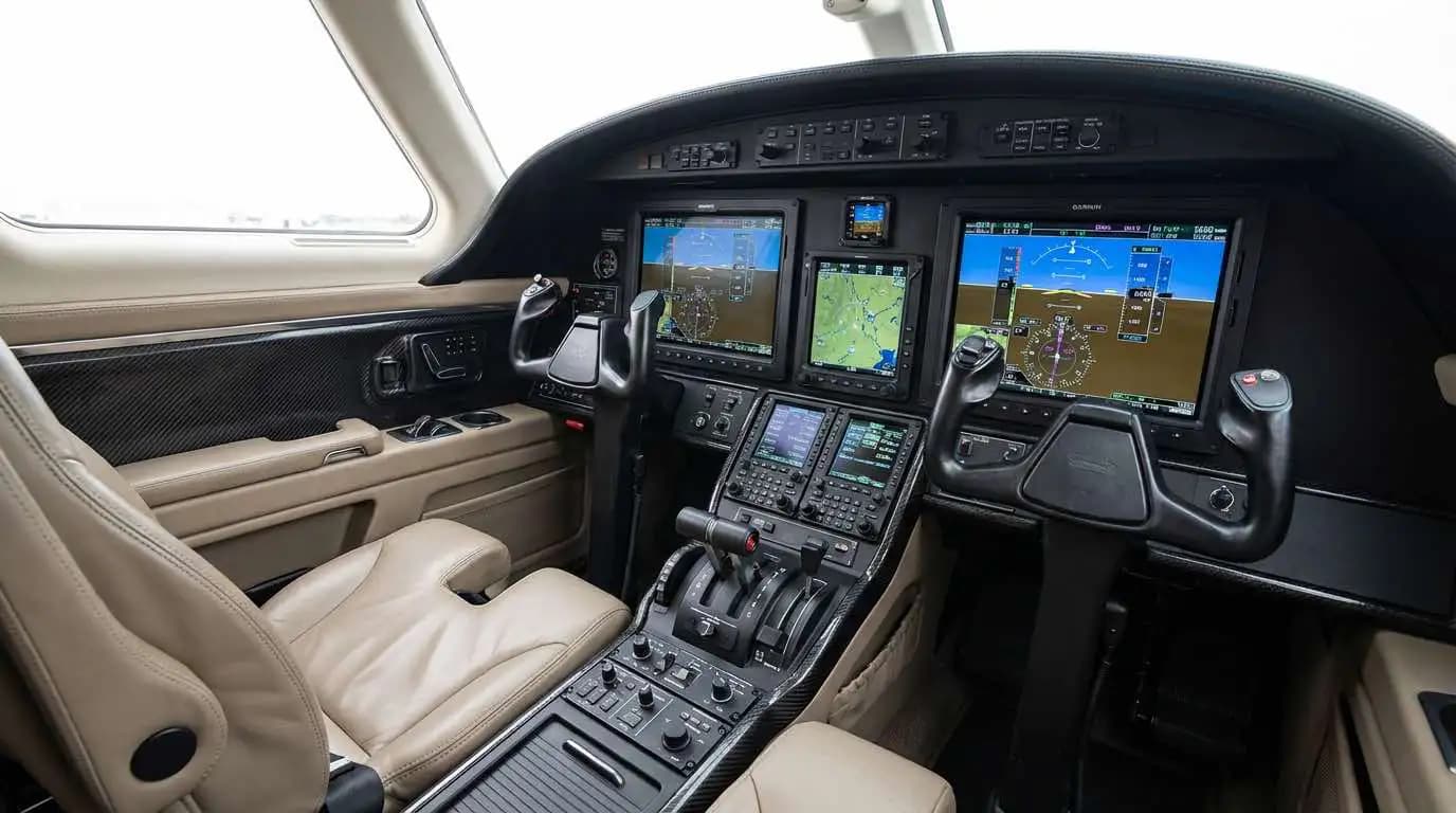 Cessna Citation CJ4 Gen2 cockpit showing Garmin G3000 touchscreen displays and autothrottle controls