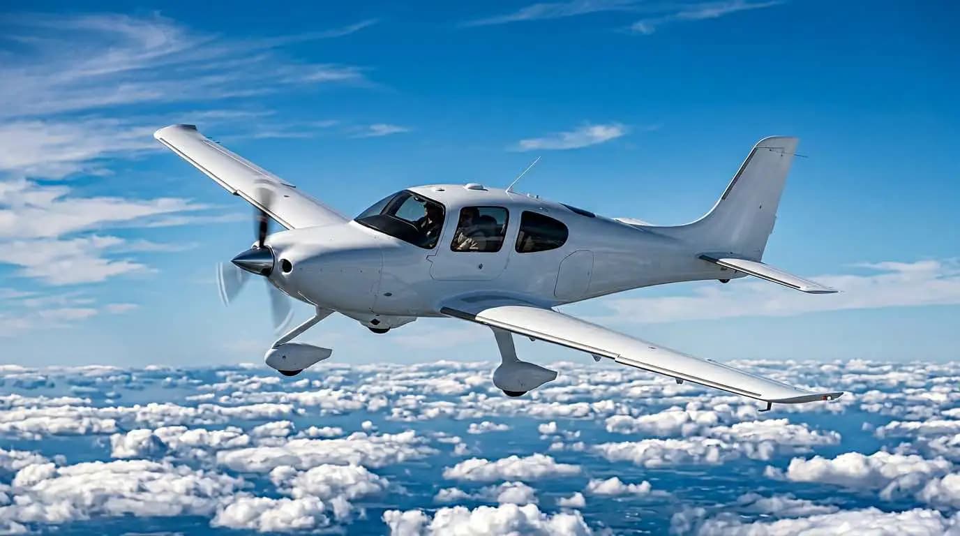 Cirrus SR22 in flight showing high-performance composite construction and aerodynamic airframe design