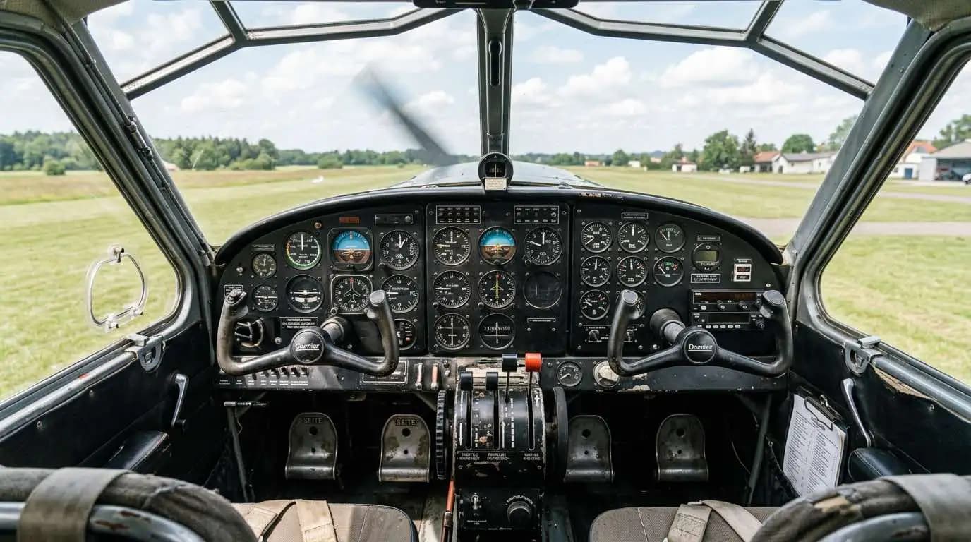 Dornier Do 27 cockpit instrument panel showing flight controls and engine gauges
