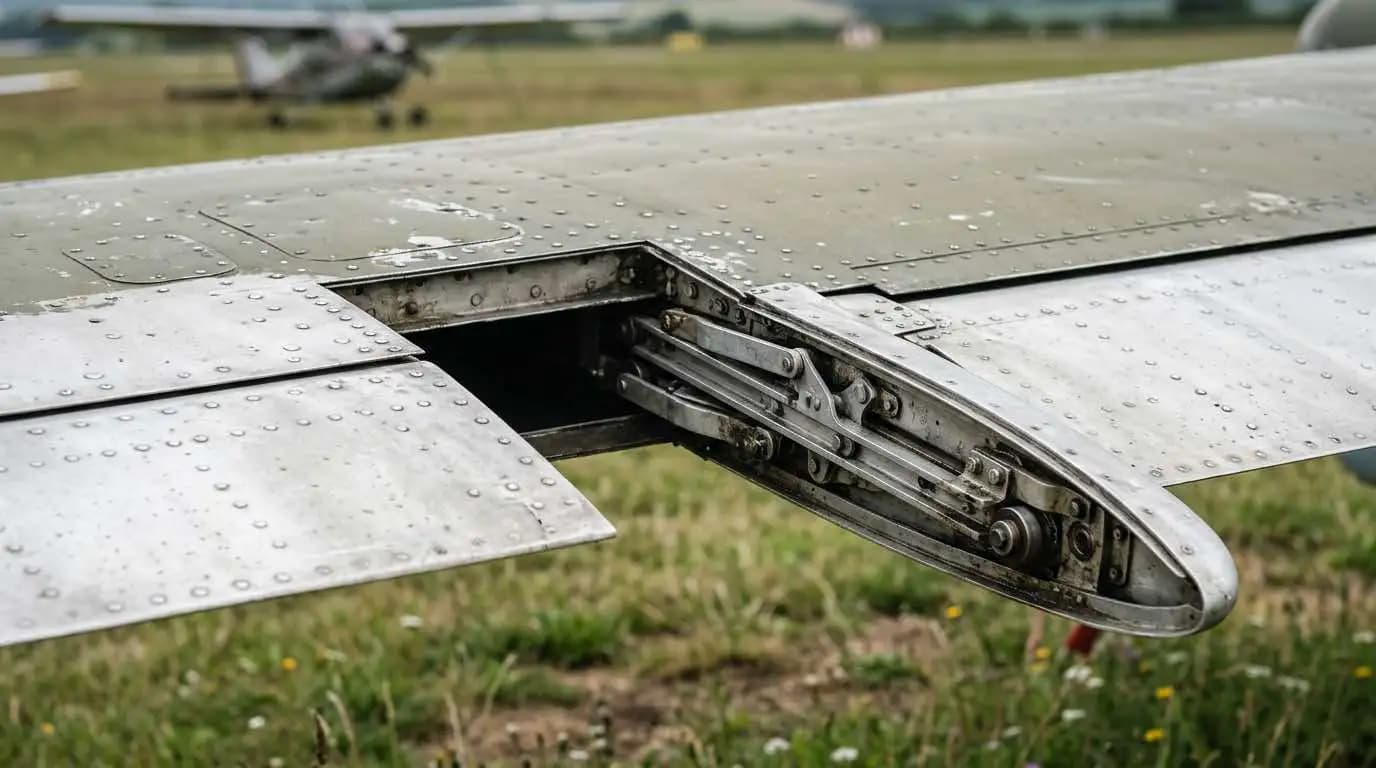 Dornier Do 27 automatic leading-edge slat deployed on wing showing STOL mechanism detail