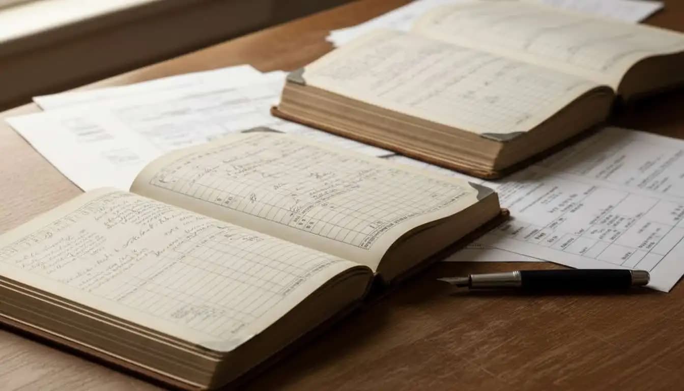 Aircraft logbooks and maintenance records spread on desk for compliance review