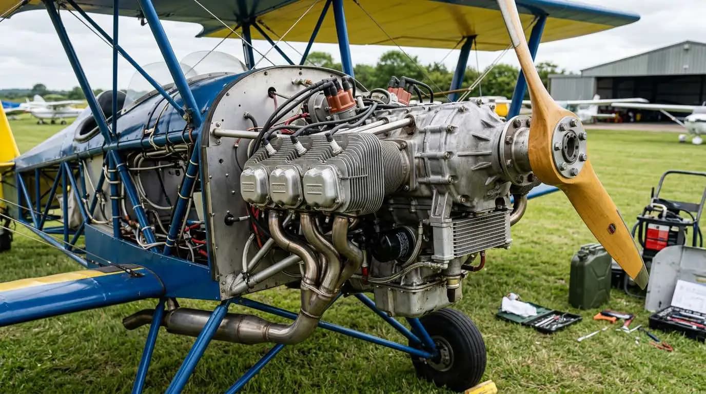 Wild Thing WT-01 Jabiru engine exposed with cowling removed during maintenance inspection