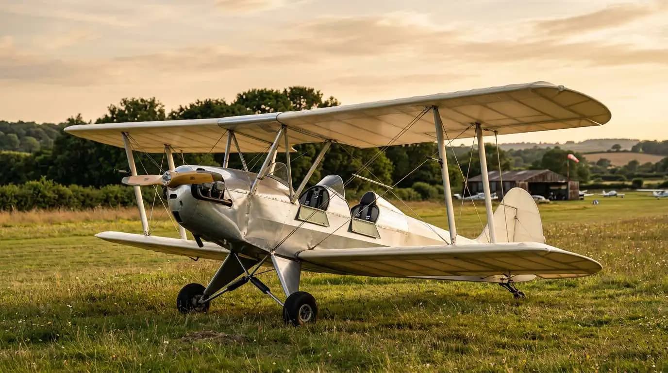 Wild Thing WT-01 ultralight biplane parked on grass strip showing distinctive biplane profile