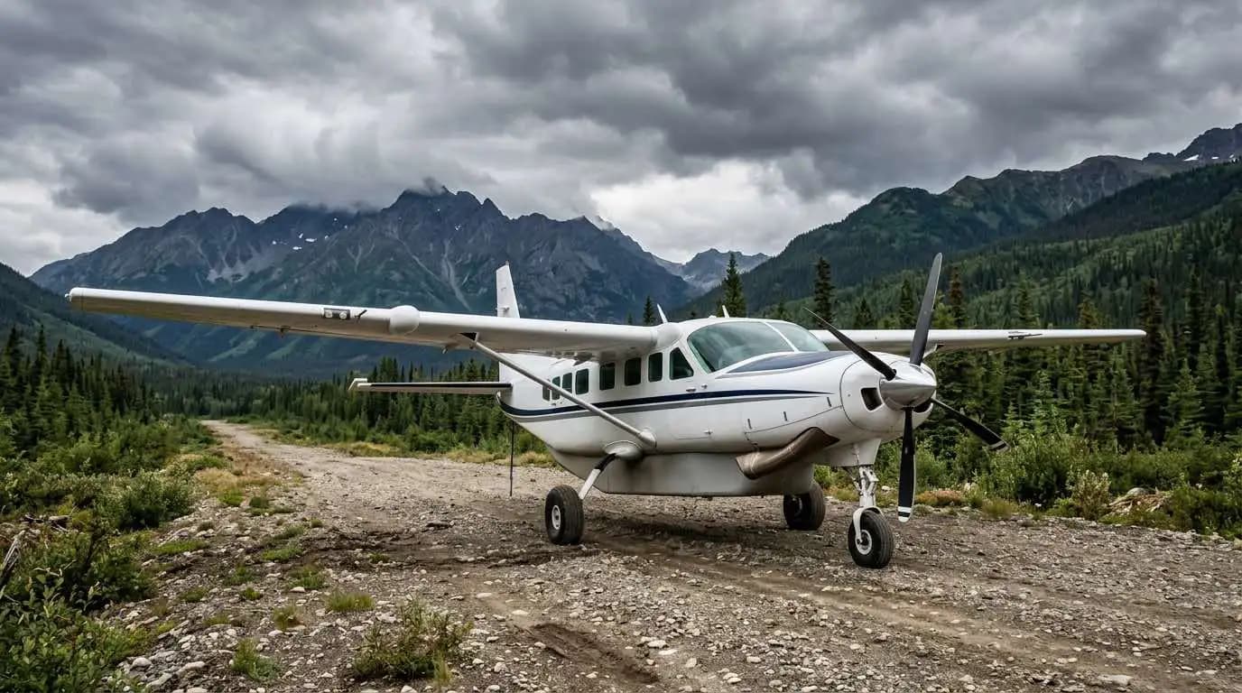Cessna 208 Caravan on unpaved airstrip demonstrating rugged utility turboprop off-airport capability