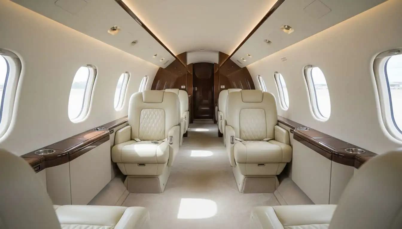 Cessna Citation Longitude cabin interior with flat floor and leather executive seating