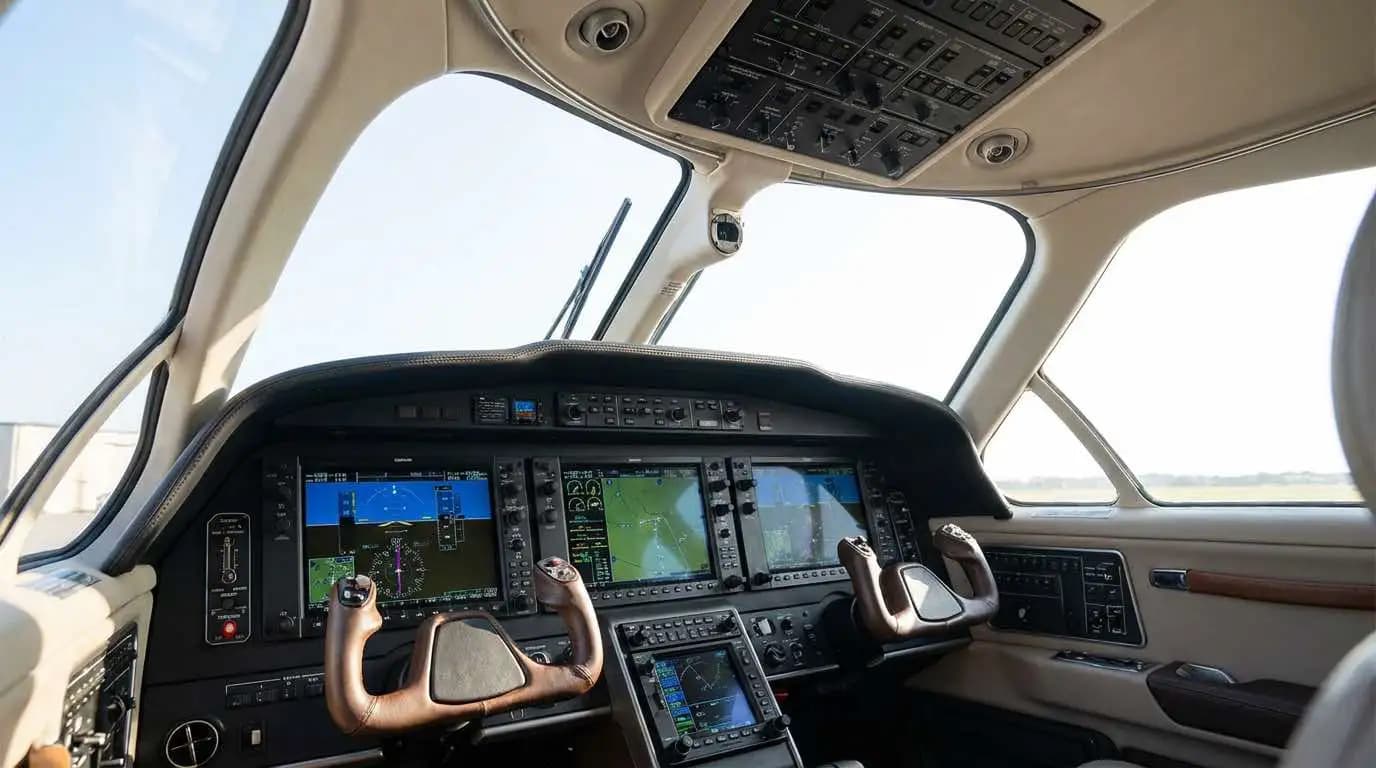 Piper Meridian cockpit showing Garmin G1000 NXi glass avionics with dual displays and GFC700 autopilot