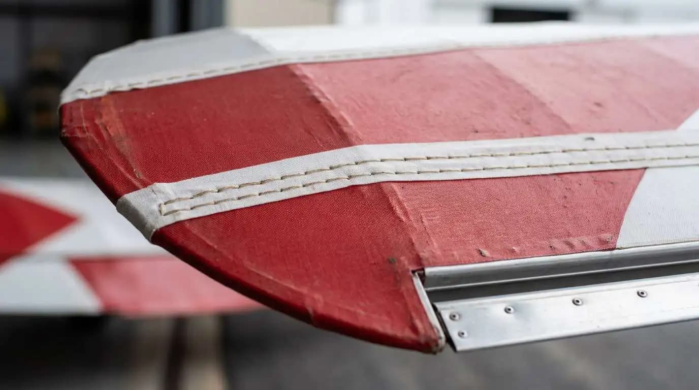 Pitts S-2B fabric covered wing detail showing rib stitching and structural tape work