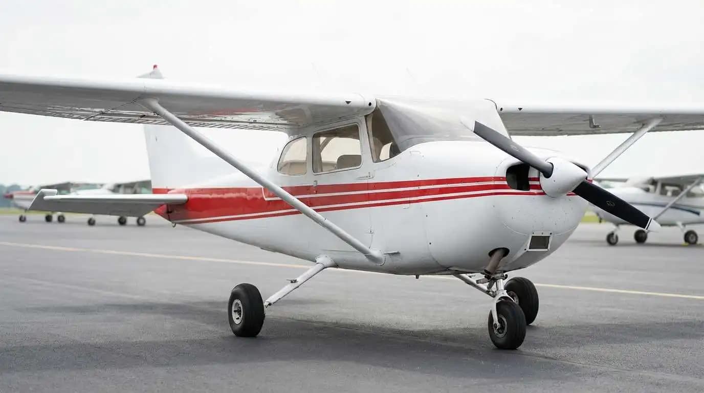 Cessna 172 Skyhawk parked at flight school apron ready for training operations