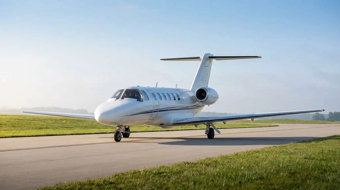 Cessna Citation business jet taxiing at regional airport before departure