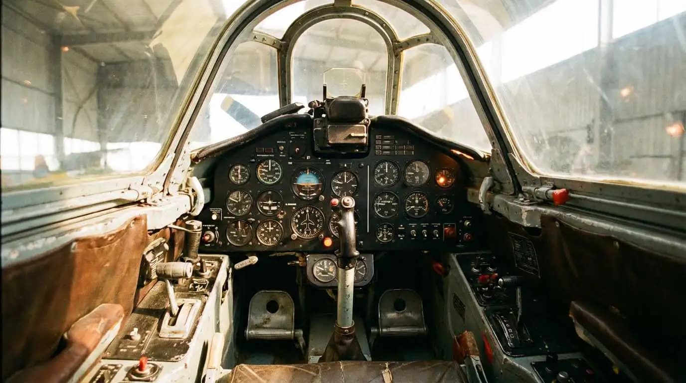 Yak 52 front cockpit instrument panel showing tandem seating layout and flight gauges