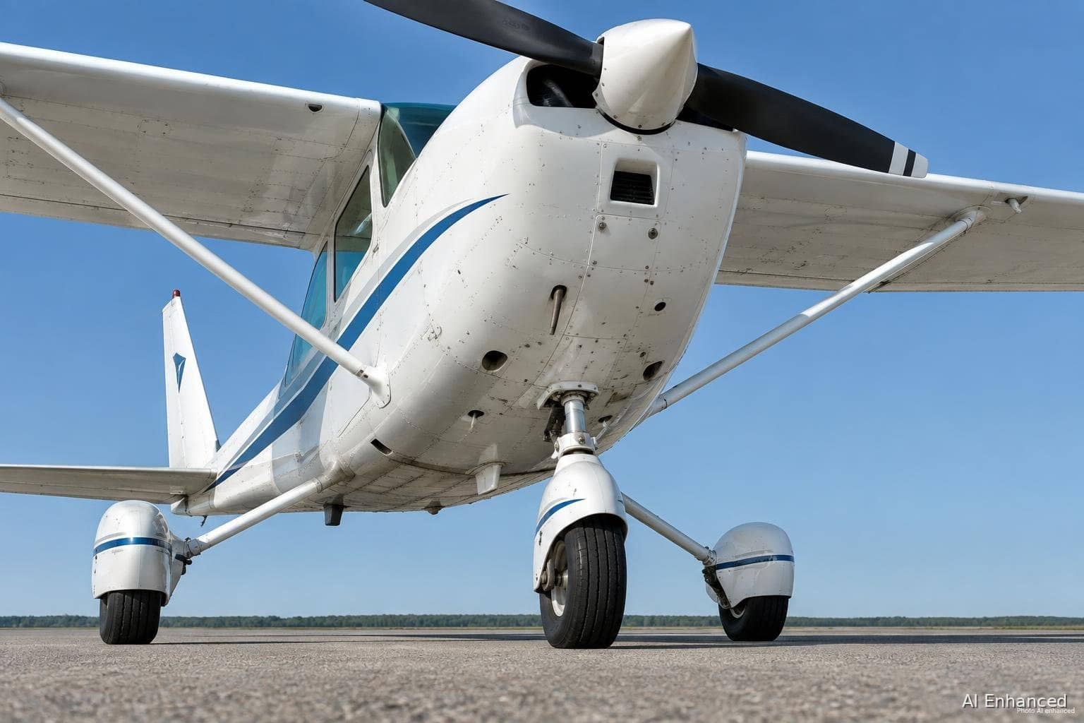 Illustration of a Cessna 152 aircraft: underside and landing gear.