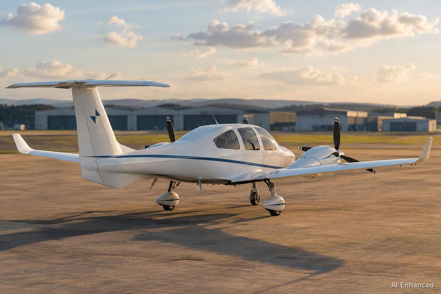 Illustration of a Diamond DA62 aircraft: rear-left quarter.