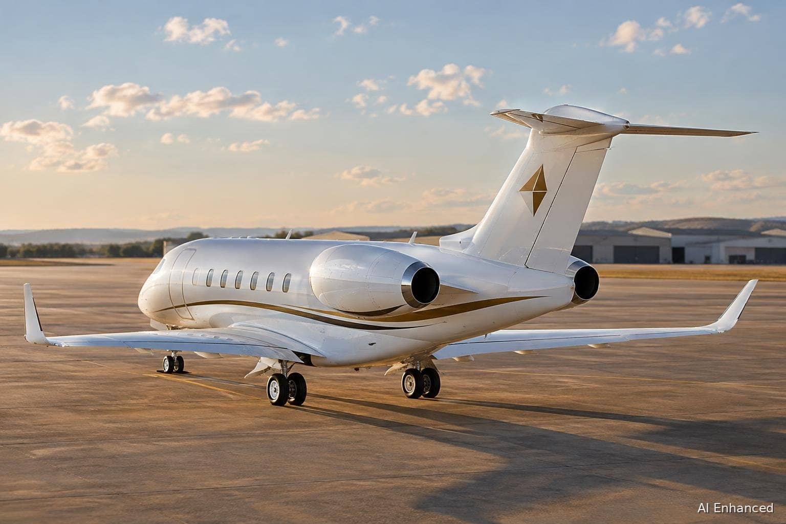 Illustration of a Bombardier Challenger 350 aircraft: rear-left quarter.