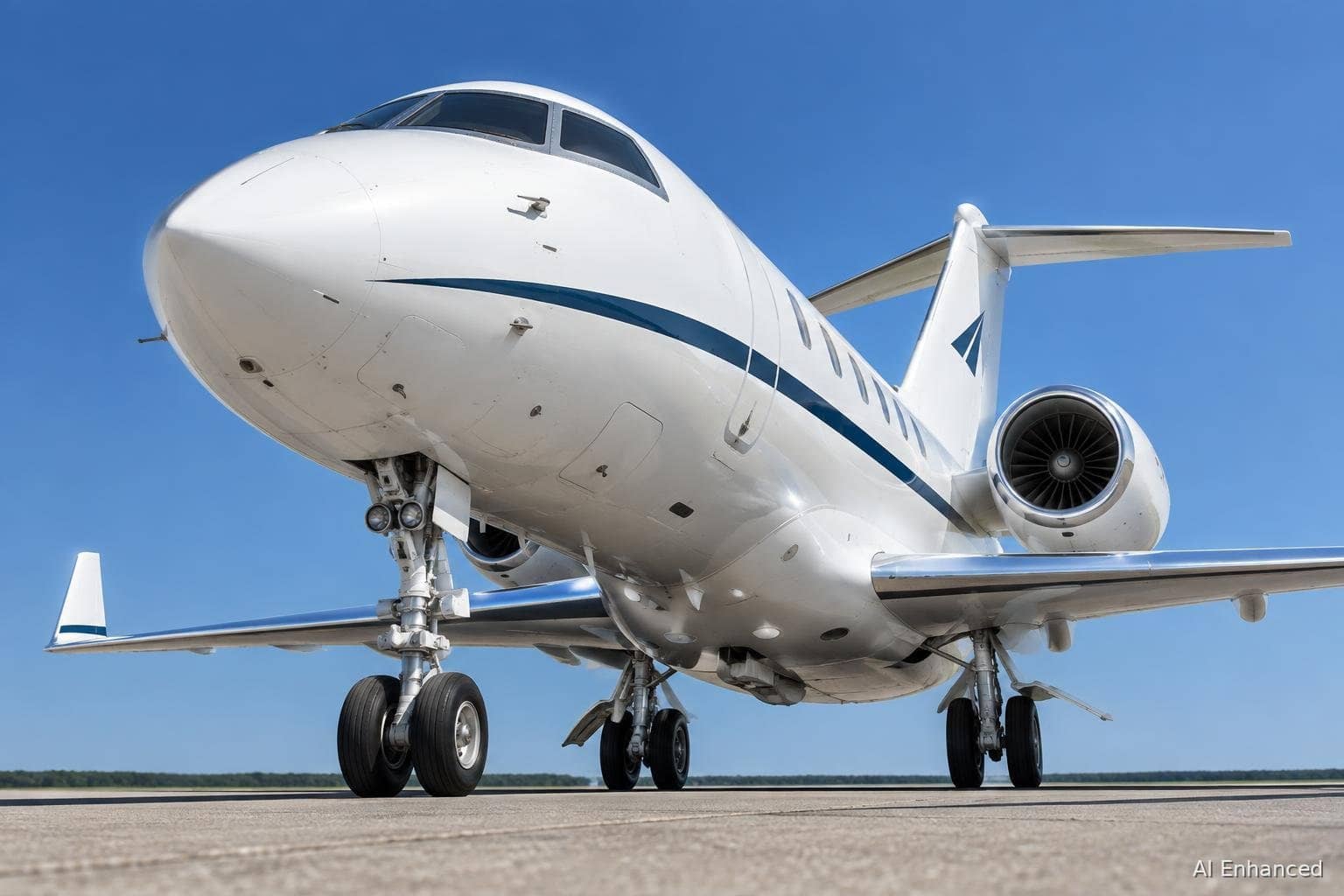 Illustration of a Bombardier Challenger 350 aircraft: underside and landing gear.