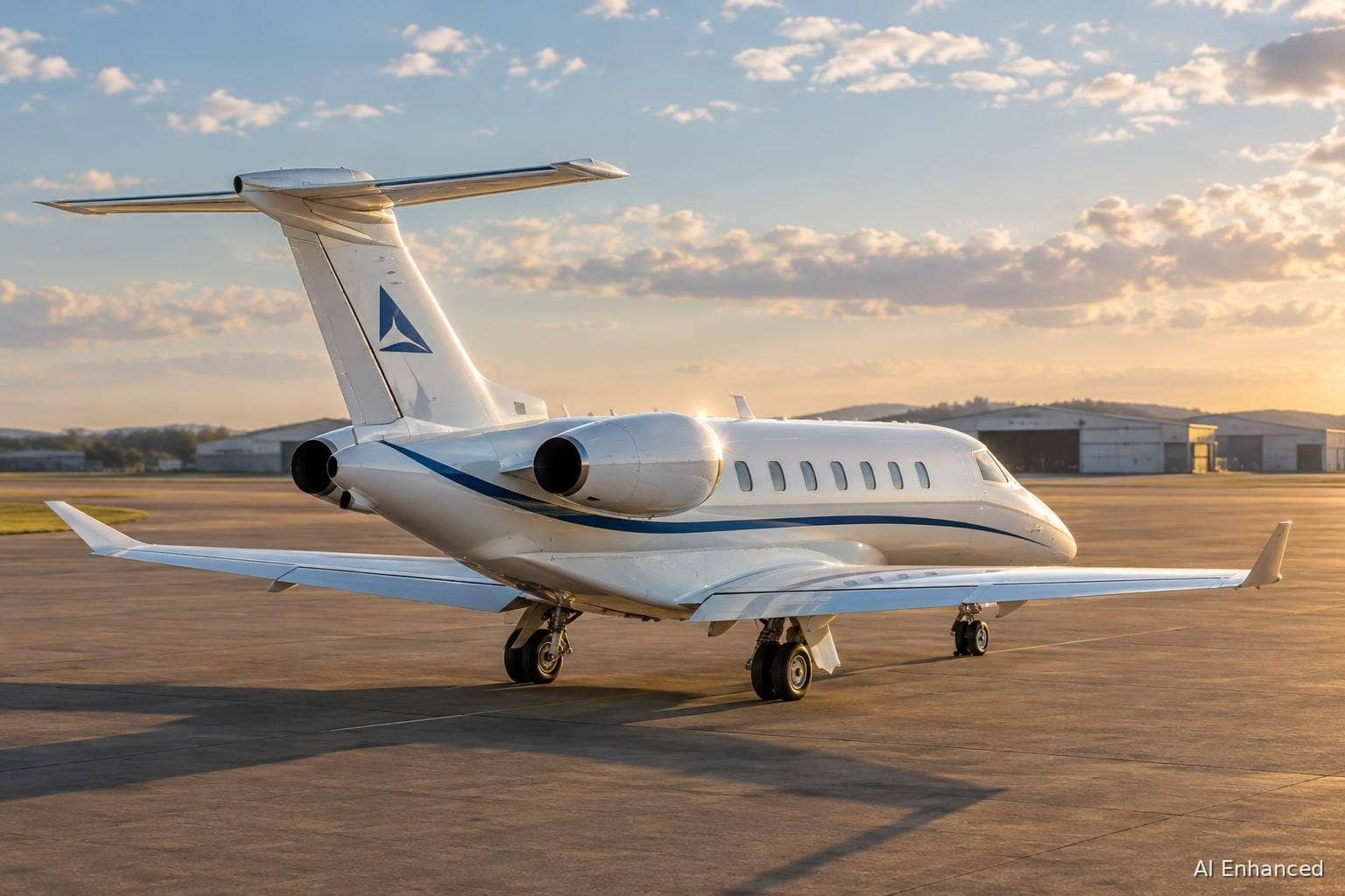 Illustration of a Embraer EMB-505 Phenom 300 aircraft: rear-left quarter.