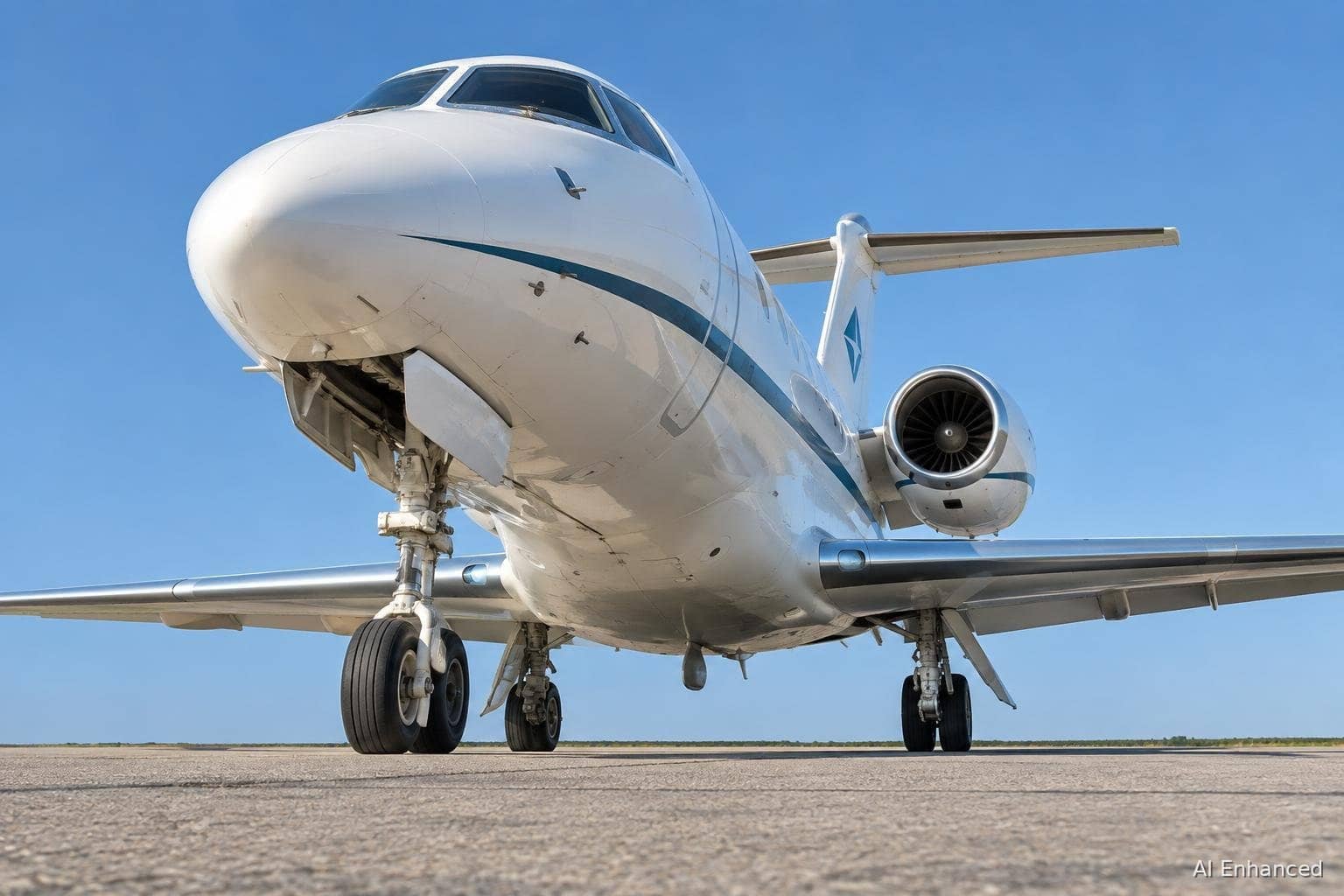 Illustration of a Embraer EMB-505 Phenom 300 aircraft: underside and landing gear.