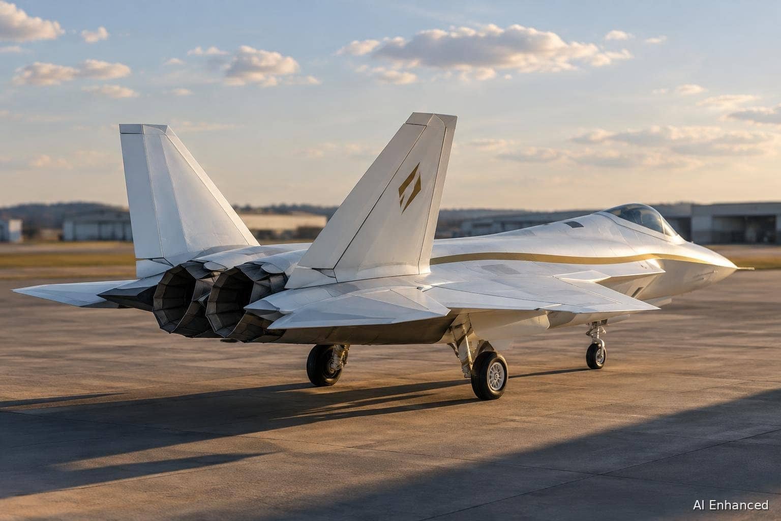 Illustration of a F-22A Raptor aircraft: rear-left quarter.