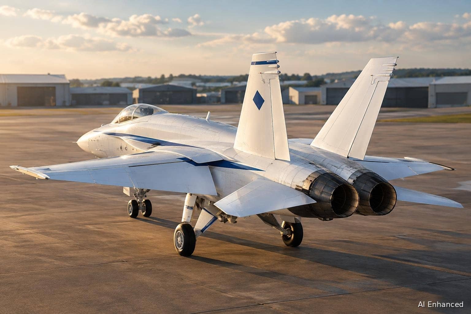 Illustration of a F/A-18A/B/C/D Hornet (Legacy Hornet) aircraft: rear-left quarter.