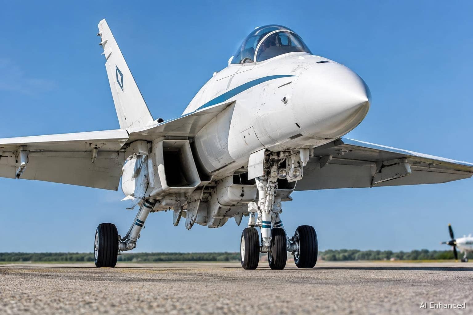 Illustration of a F/A-18A/B/C/D Hornet (Legacy Hornet) aircraft: underside and landing gear.