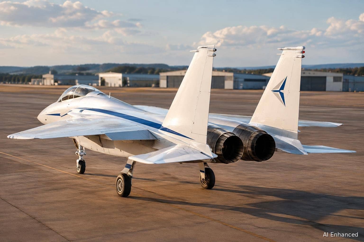 Illustration of a McDonnell Douglas F-15 Eagle aircraft: rear-left quarter.