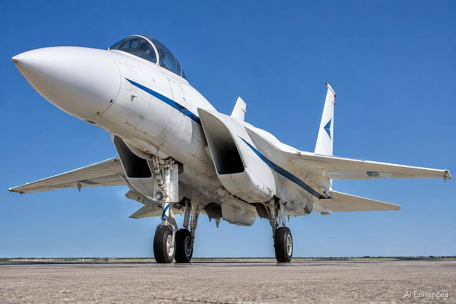 Illustration of a McDonnell Douglas F-15 Eagle aircraft: underside and landing gear.